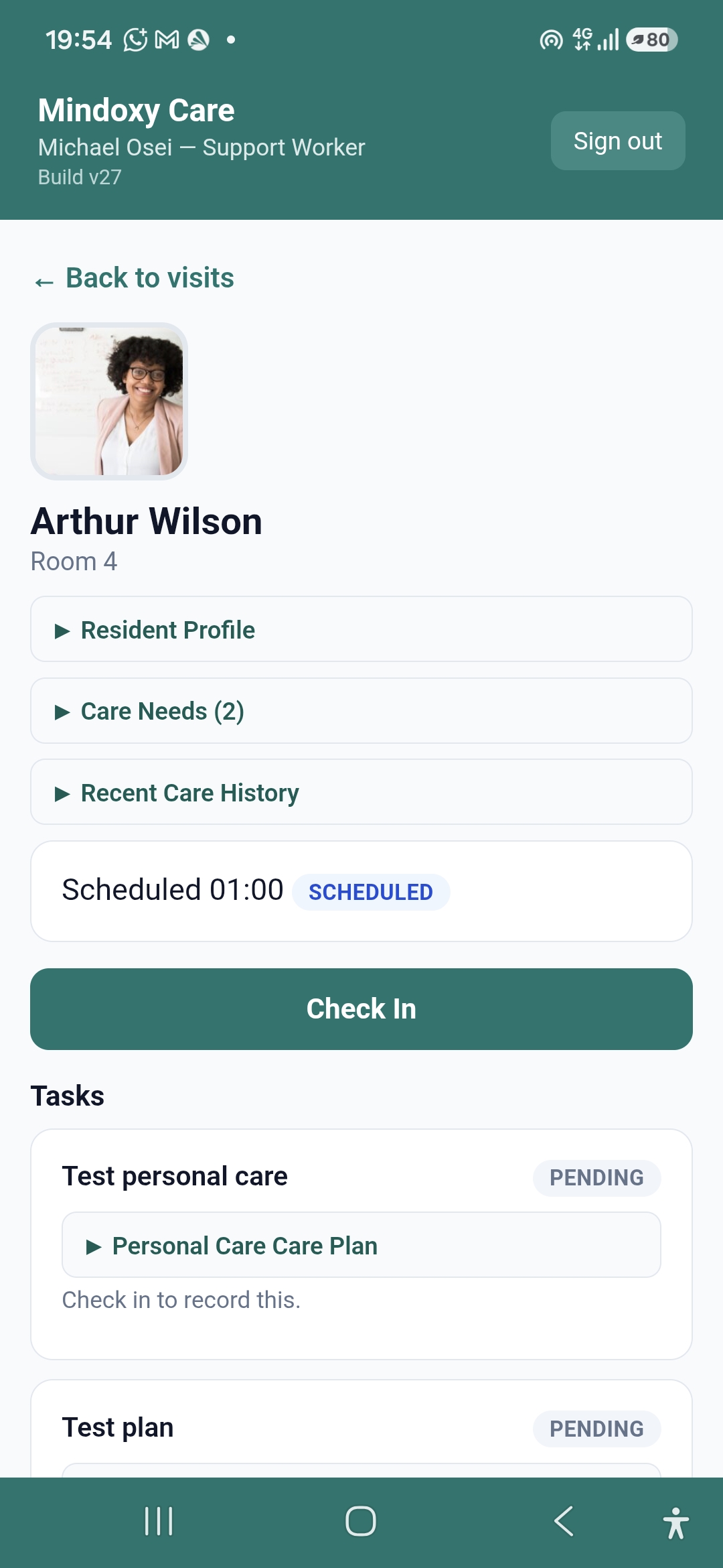 Resident profile & visit check-in