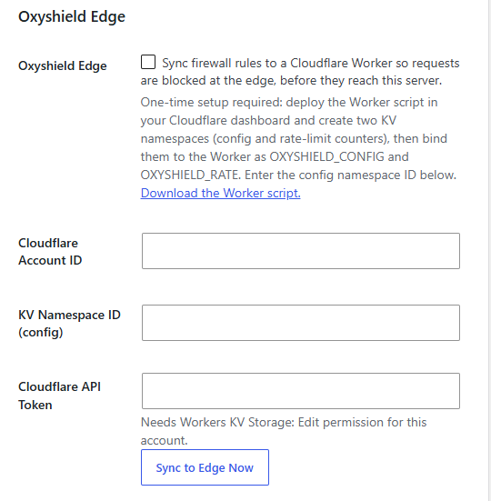 Oxyshield Edge Cloudflare Worker sync settings